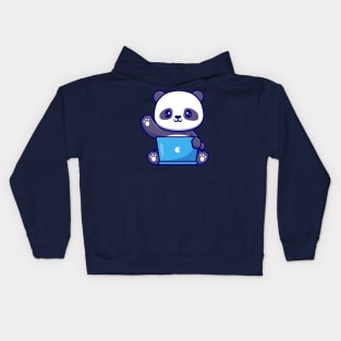 Cute Panda Working On Laptop Cartoon Kids Hoodie